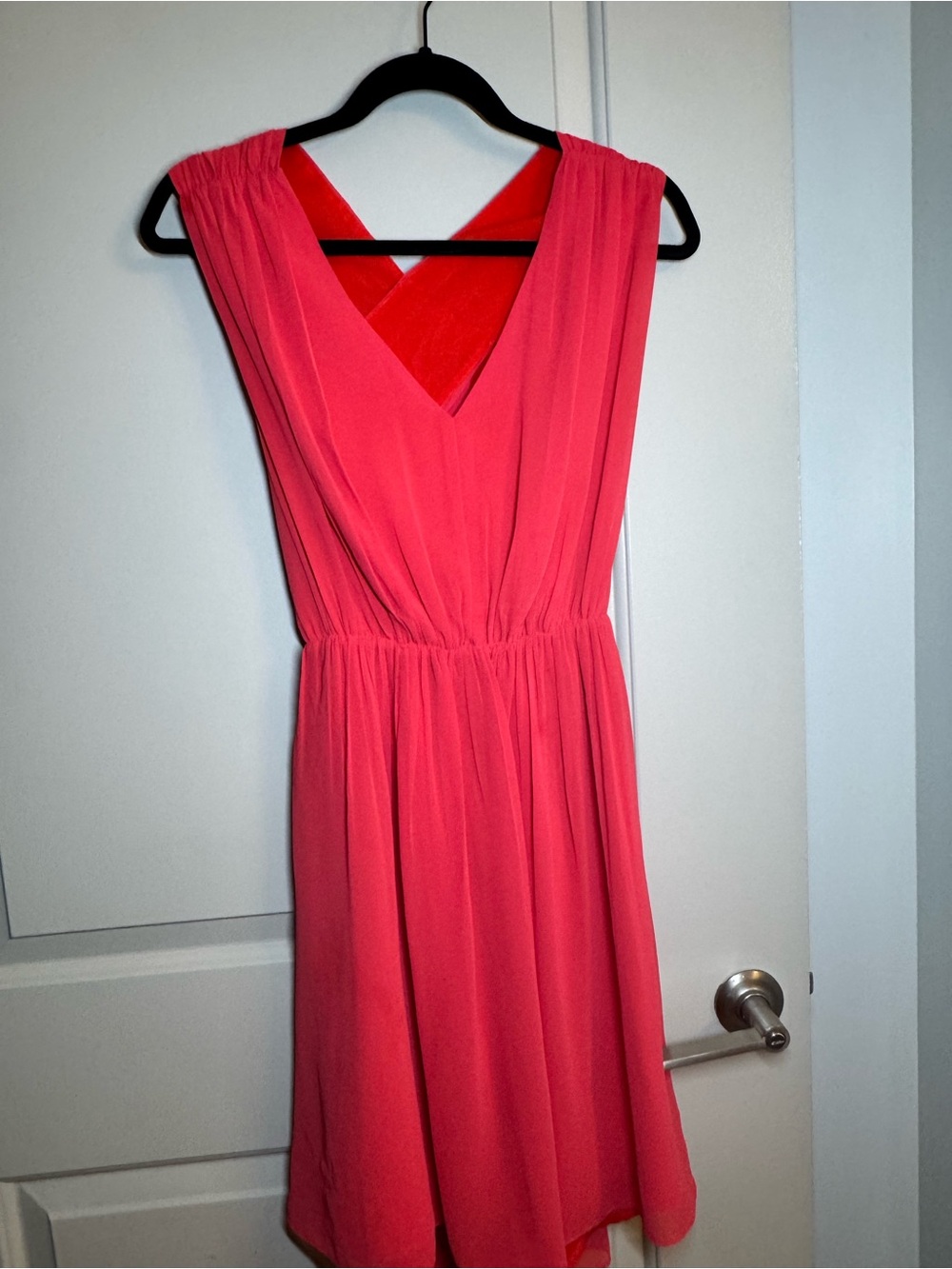 Women's Coral V-Neck Sleeveless Dress